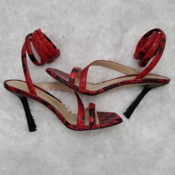 Shoes - Stuart Weitzman Red Snakeskin Strappy Heels